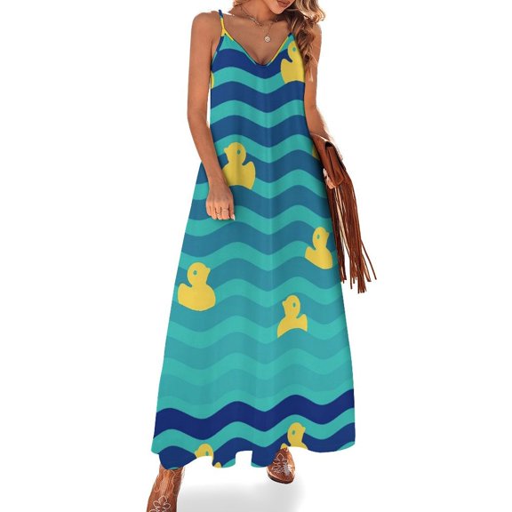 Ducks Print Design Sleeveless Dress Woman Fashion Long Dresses Women's Summer Suit Dress 2025