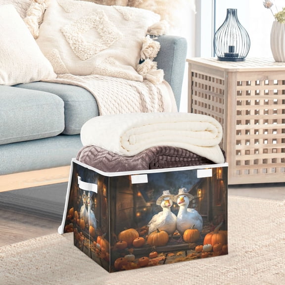 Ducks Pumpkins Lambs Storage Basket Foldable Laundry Basket Shelf Kids Toy Storage Container Organizer with Handles
