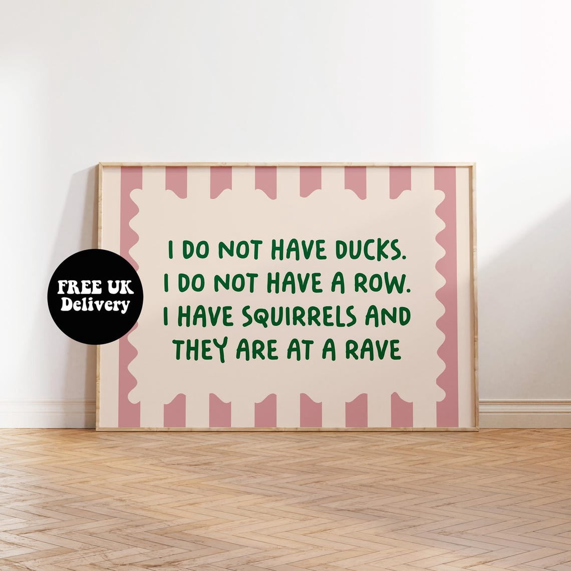 Squirrel Rave Sign Ducks In A Row Squirrels At A Rave Poster, Landscape Typography Poster ...
