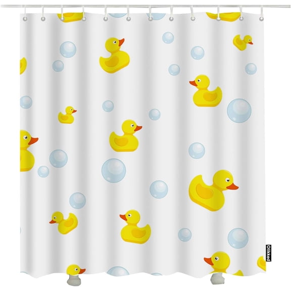Ducks Shower Curtain Cute Yellow Rubber Duck Soap Bubbles Summer Bathroom Curtains Waterproof Fabric 36"W x 72"L (Pack of 1)