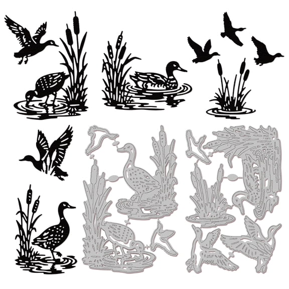 Ducks Silhouette Cutting Dies for Card Making Cattails Plants Metal Die Cuts Wild Plants Ducks Corner Die Cut Dies