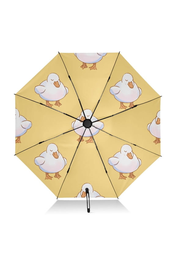 Ducks Yellow Background Umbrella Folding Sun Umbrella Travel Auto Open Close Large UV50+ 40in