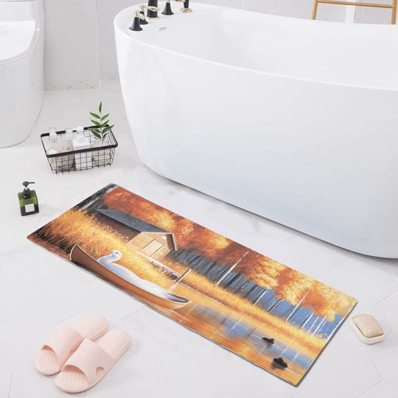 Ducks in Boat on River Bath Mat 39x20 Non-Slip Bathroom Rugs Absorbent Soft Plush Quick Dry for Tub Shower Kitchen Home Decor