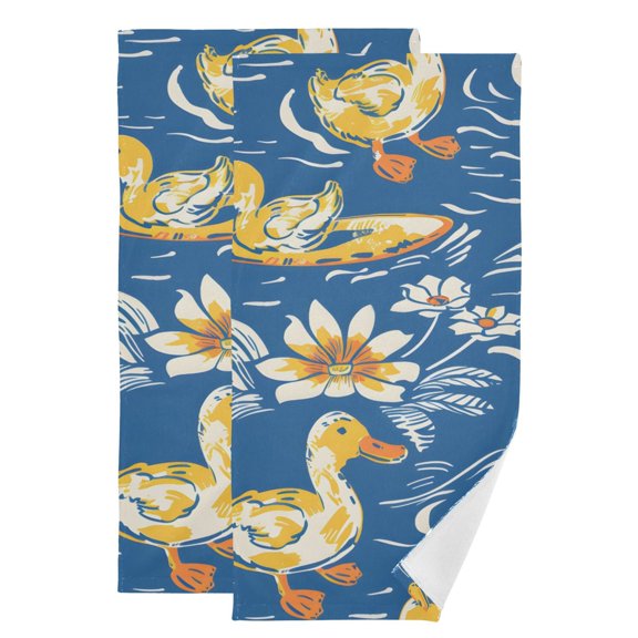 Ducks on Surfboards Flowers Leaves Hand Towel Absorbent Bath Towels for Bathroom Sports Gym 28" x 14" Set of 2