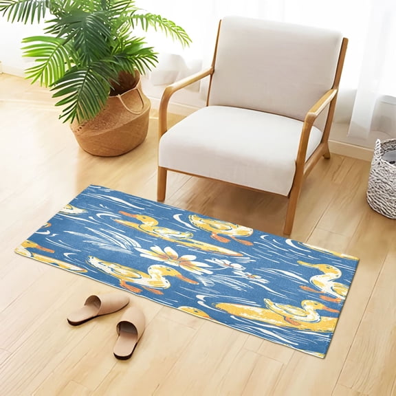 Ducks on Surfboards Flowers Leaves Plush Carpet Non Slip Runner Rug Absorbent Bath Mat 39" x 20"