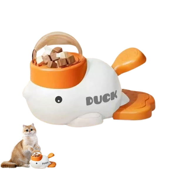Ducky 2-in-1 Interactive Cat & Dog Feeder | Puzzle Toy & Slow Feeder, Cute Duck Treat Dispenser for Small Pets.(White)