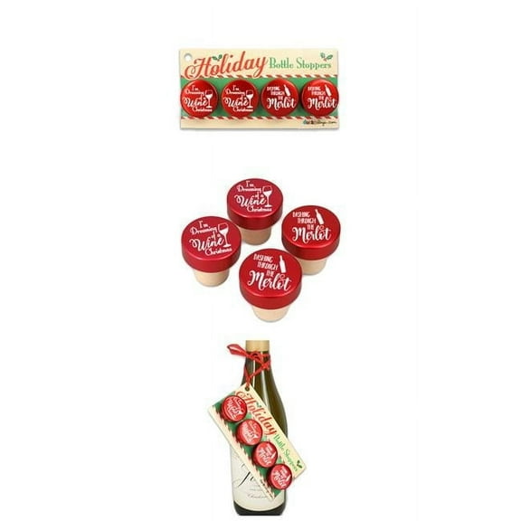 Ducky Days 1.25 x 1.25 in. Dia. Wine Holiday Sayings Red Aluminum Top Bottle Stoppers - Set of 4