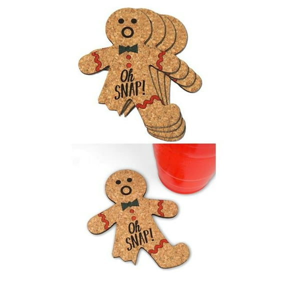 Ducky Days 3.75 x 5 in. Dia. Oh Snap Gingerbread Man Cork Coasters - Set of 4