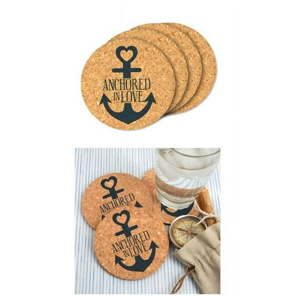 Ducky Days 4 in. Dia. Anchored in Love Round Cork Coaster Wedding Favors - Set of 4