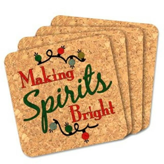 Ducky Days 8407240 4 x 4 in. Making Spirits Bright Square Cork Coasters - Set of 4