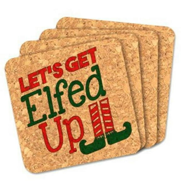 Ducky Days 8407244 4 x 4 in. Lets Get Elfed Up Square Cork Coasters - Set of 4