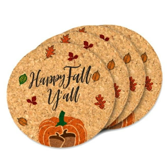 Ducky Days 8417235 4 in. Dia. Happy Fall You All Round Cork Coasters - Set of 4