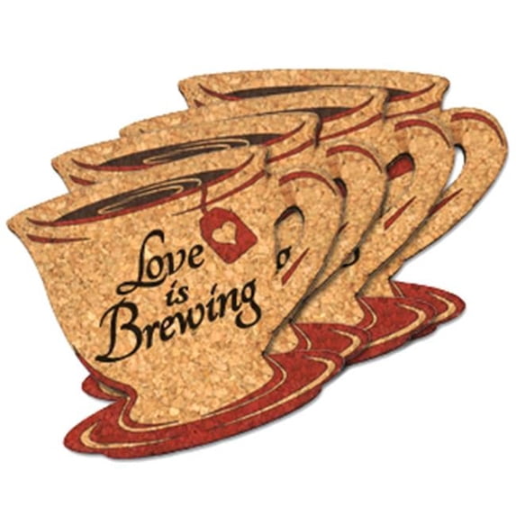 Ducky Days 8497193 4.5 x 4 in. Love is Brewing Tea Cup Cork Coaster Wedding Favors - Set of 4