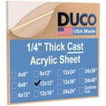thumbnail image 1 of Duco USA-Made Clear Cast Acrylic Sheet 1/4 Inch Thick 12" x 12" - 2 Pack of Transparent Plexiglass Sheet - Lightweight Acrylic Board for Window Replacements, Displays, Signs, and More, 1 of 6