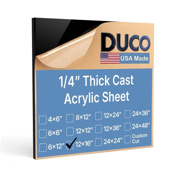 Duco USA-Made Black Cast Acrylic Sheet 1/4 Inch Thick 12" x 16" - 1 Pack of Black Opaque Plexiglass Sheet - Lightweight Acrylic Board for Home Decor, Signage, Crafts, and More
