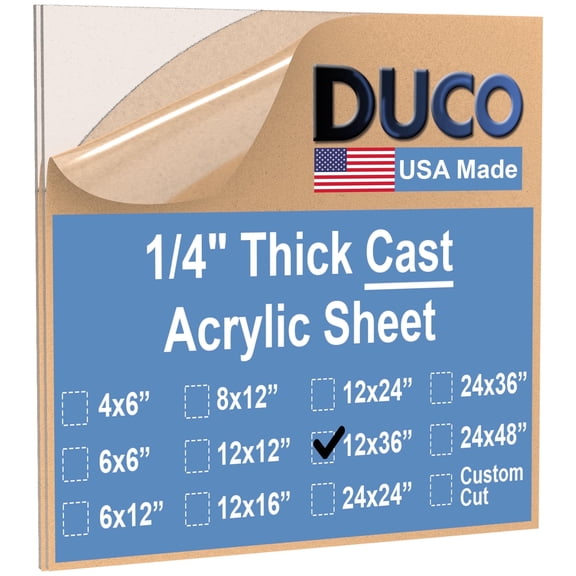 Duco USA-Made Clear Cast Acrylic Sheet 1/4 Inch Thick 12" x 36" - 2 Pack of Transparent Plexiglass Sheet - Lightweight Acrylic Board for Window Replacements, Displays, Signs, and More
