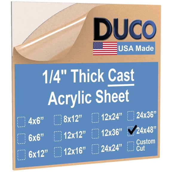 Duco USA-Made Clear Cast Acrylic Sheet 1/4 Inch Thick 24" x 48" - 1 Pack of Transparent Plexiglass Sheet - Lightweight Acrylic Board for Window Replacements, Displays, Signs, and More