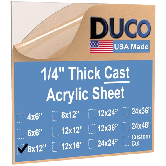 Duco USA-Made Clear Cast Acrylic Sheet 1/4 Inch Thick 6" x 12" - 1 Pack of Transparent Plexiglass Sheet - Lightweight Acrylic Board for Window Replacements, Displays, Signs, and More