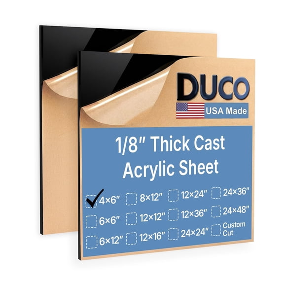 Duco USA-Made Black Cast Acrylic Sheet 1/8 Inch Thick 4" x 6" - 2 Pack of Black Opaque Plexiglass Sheet - Lightweight Acrylic Board for Home Decor, Signage, Crafts, and More