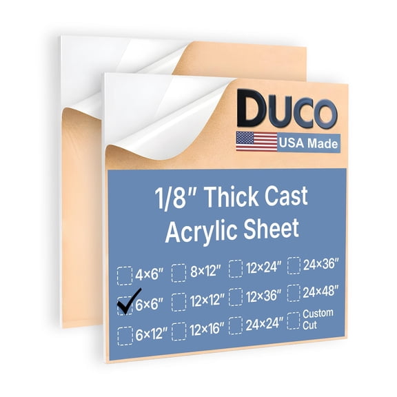 Duco USA-Made White Cast Acrylic Sheet 1/8 Inch Thick 6" x 6" - 2 Pack of White Opaque Plexiglass Sheet - Lightweight Acrylic Board for Home Decor, Signage, Crafts, and More