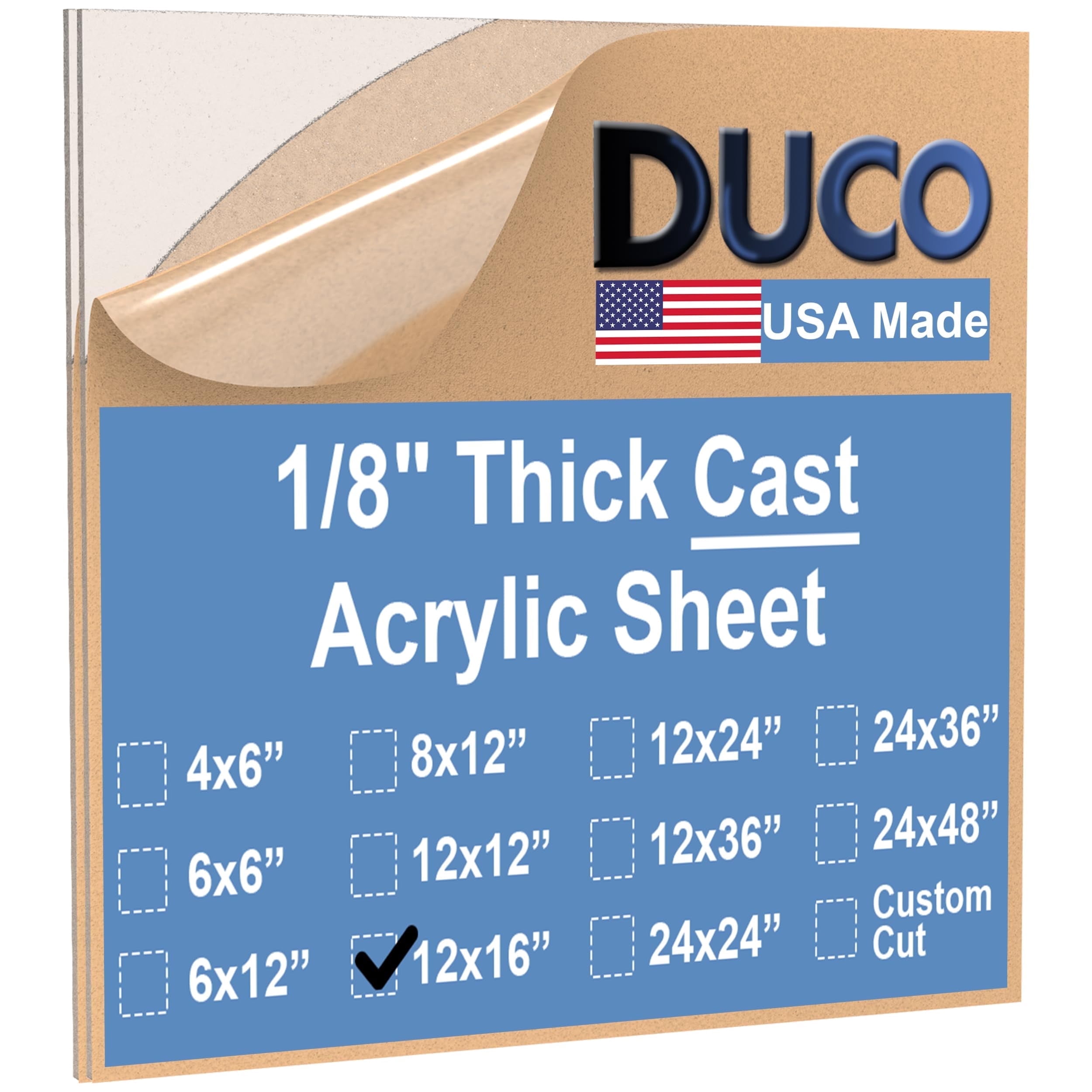 Duco USA-Made Clear Cast Acrylic Sheet 1/8 Inch Thick 12