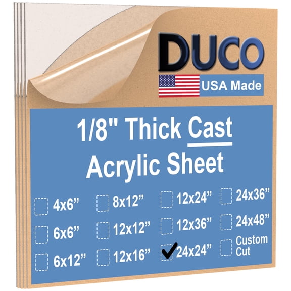 Duco USA-Made Clear Cast Acrylic Sheet 1/8 Inch Thick 24" x 24" - 4 Pack of Transparent Plexiglass Sheet - Lightweight Acrylic Board for Window Replacements, Displays, Signs, and More