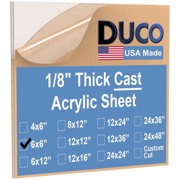 Duco USA-Made Clear Cast Acrylic Sheet 1/8 Inch Thick 6" x 6" - 2 Pack of Transparent Plexiglass Sheet - Lightweight Acrylic Board for Window Replacements, Displays, Signs, and More
