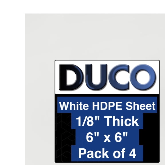 Duco USA-Made HDPE Sheet 1/8 Inch Thick 6" x 6" - 4 Pack of White HDPE Plastic Cutting Board Plastic Sheet for Kitchen, Signs, Crafts, Shelf Board, and Dishwasher Friendly