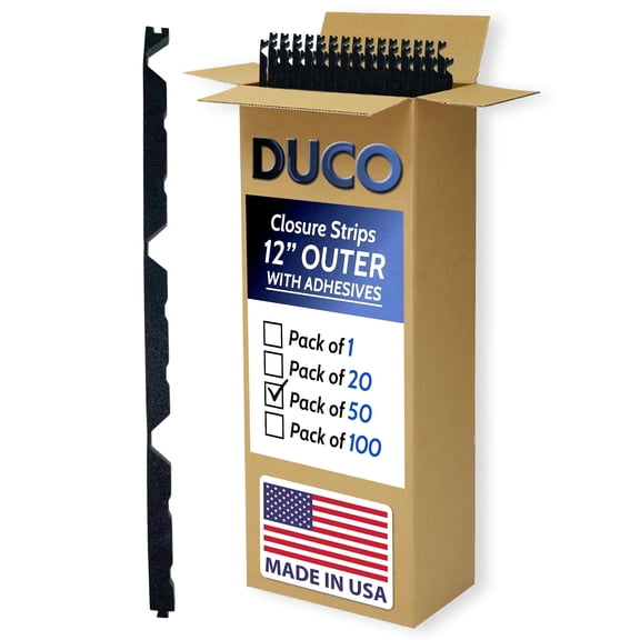 Duco USA-Made R Panel Foam Closure Strips - 50 Pack of 3ft Black Corrugated Roof Foam Strips w/Adhesives for Metal Roof Insulations - Weatherproof Insulation Seal Blocks Moisture, Gaps, Noise & Dust
