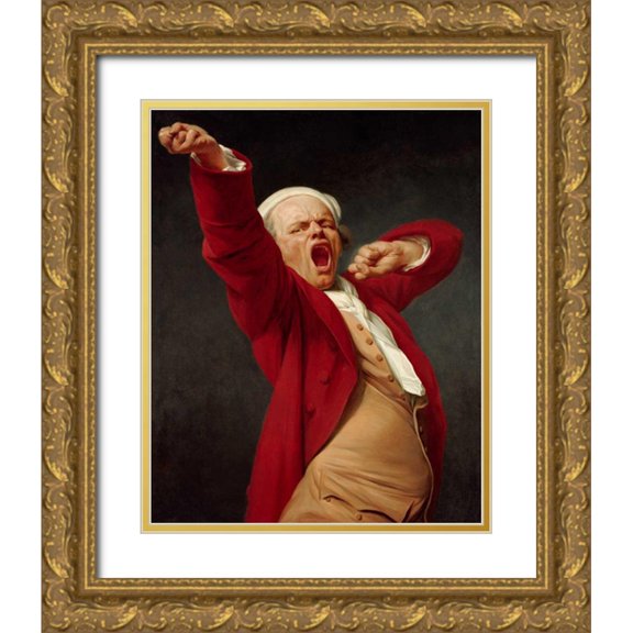 Ducreux, Joseph 15x18 Gold Ornate Wood Framed with Double Matting Museum Art Print Titled - Self-Portrait, Yawning