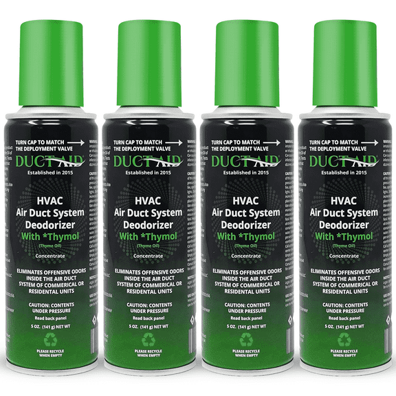 Duct Aid with Thymol Concentrate - HVAC Air Duct System Deodorizer and Mold Treatment Fogger with Multiple Uses. All Natural, Plant-Based - Pack of 4