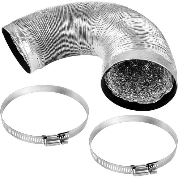 Duct Hose for Kitchen Hood/Dryer, Includes 2 Steel Clamps & Air Exhaust Tube 100mm Dia x 3m Flexible Aluminum Ventilation Pipe Kit
