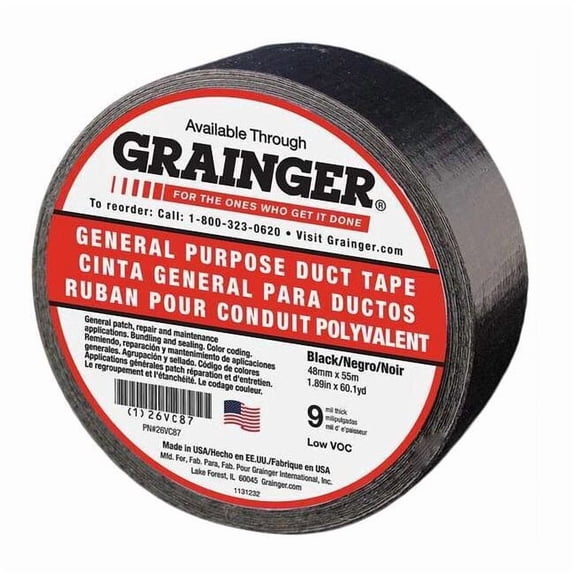 Manufacturer Varies Duct Tape,Black,1 7/8 in x 60 yd,9 mil 26VC87