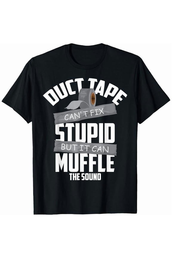 Duct - Tape Graphic Tee, Tops Has Bold “Fix & Muffle” Design, Round Neck Regular Fit T-shirts, Size(S-5XL)