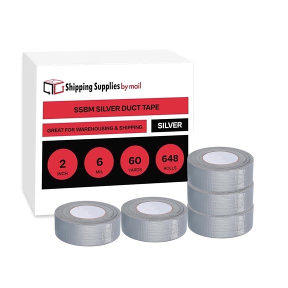SSBM 2" x 60 Yards Weather Resistant Duct Tape, 6 Mil Silver Thick, 648 Rolls for Maintenance & Patching