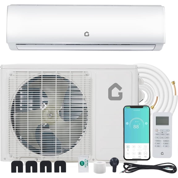 Ductless 9000 BTU Mini Split Heat Pump System, 20 SEER2, WiFi, Alexa Compatible, Inverter AC, Cool 450 Sq. Ft, Installation Kit, 208V/230V