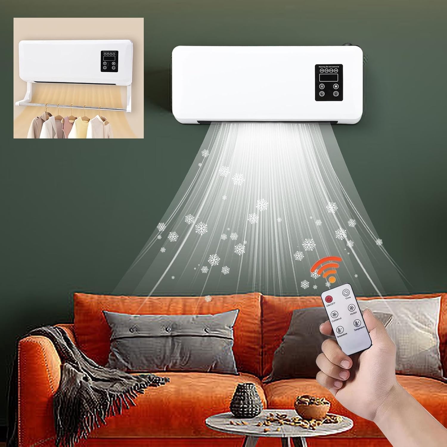 Ductless Air Conditioner, Mini Split AC/Heating System, Ductless Portable Air Conditioners No Windows Needed. Wall Mounted Air Conditioner with Remote Control & Timer for Bedroom Living Room (A)