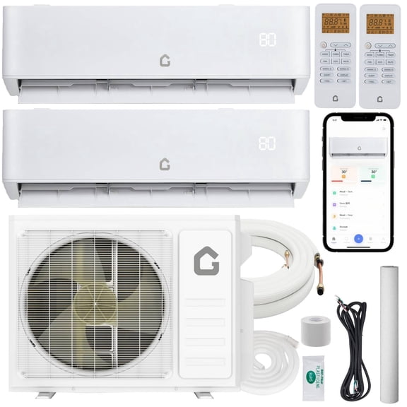 Ductless Mini Split Air Conditioner 18000 BTU Dual Zone System, 24 SEER2 WiFi Heat Pump, 230V AC Unit with 2×12000 BTU Indoor Units, R454B Refrigerant & 16ft Installation Kit