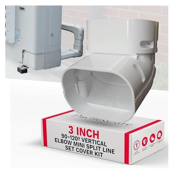 DuctlessAire Mini Split Line Set Cover - Lineset Covers for Mini Split Condenser, Central Air Systems, HVAC, Heat Pumps and More - Air Conditioner Unit Accessories (3" 90-120 Vertical Elbow)