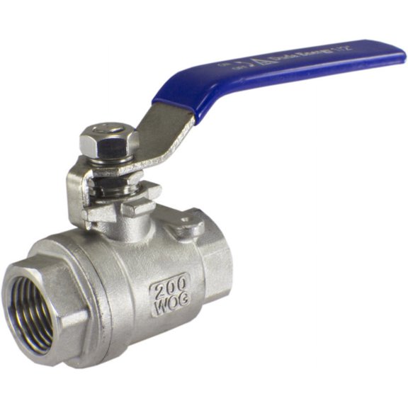 Duda Energy 2PCBV-WOG1000-F050 Full Port Ball Valve, 2 Piece, 1/2" NPT, 304 Stainless Steel with Blue Vinyl Handle, 5"
