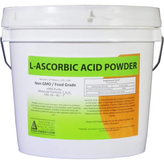 Duda Energy Food Grade L-Ascorbic Acid Powder, 99.98+% Purity Vitamin C, 5 lb