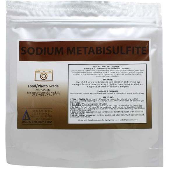 Duda Energy Food Grade Sodium Metabisulfite, 98.6%+ Purity, White Granular Solid Crystals, 8 oz, 1 Pack