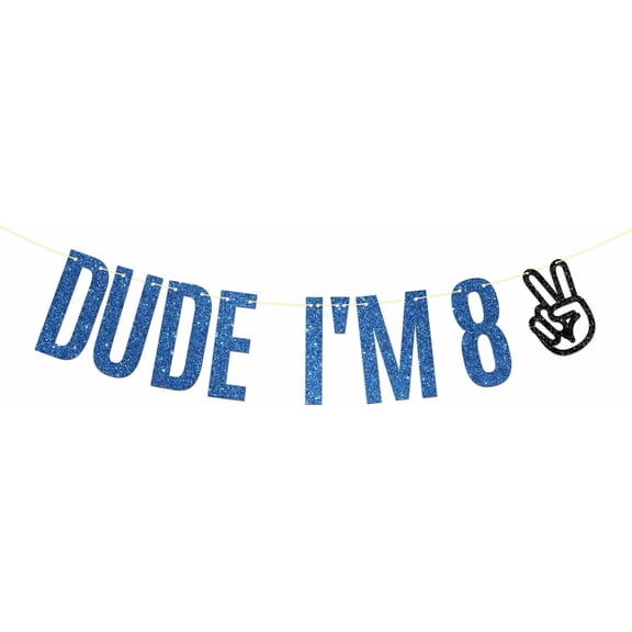 Dude Bro I'm 8 Birthday Banner, Level 8 Unlocked, 8 is Great Hanging Sign, Kids Boys Happy 8th Birthday Party Decorations Supplies