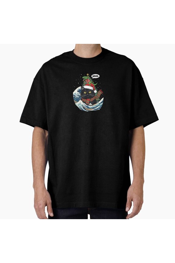 Dude Funny Catzilla Feline Dinosaur Yuletide Japanese Art Oversized Unisex T-Shirt, up to Size 5XL