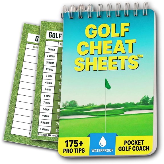 Dude Golf Cheat Sheets with Yardage Cards - Know Your Club Distances Plus 175+ Tips Across 36 Shot Types - Waterproof Pocket Golf Reference for Right-Handed Beginners and Mid-Handicap Golfers