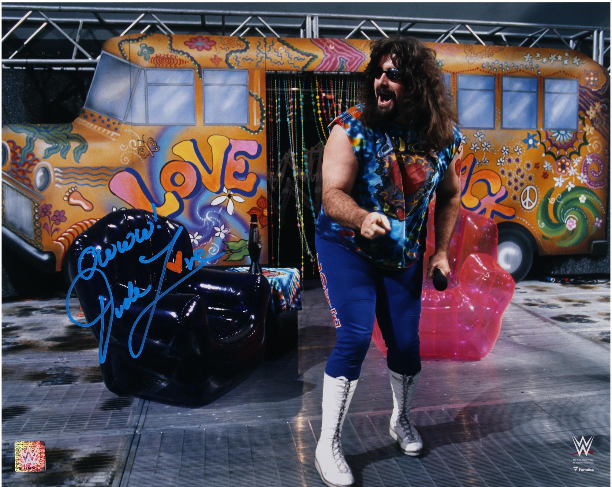 Dude Love WWE Autographed 16" x 20" Entrance Photograph with "Owww!" Inscription - Fanatics Authentic Certified