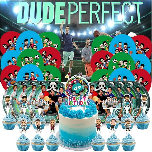 Dude Perfect Birthday Party Supplies Balloons Paper Plates Decoration Cake Topper Decor Tableware Banner Backdrop