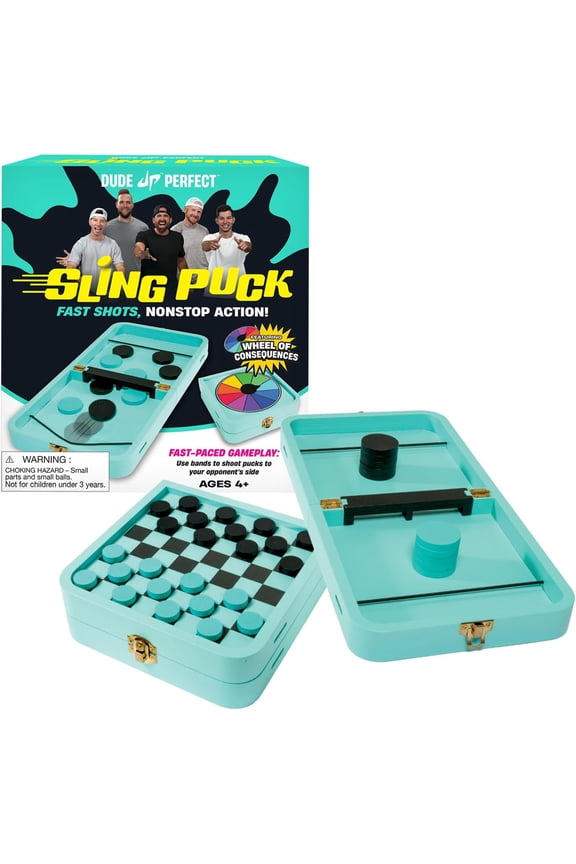 Sling Puck Board Set, Foldable Tray with Checkers and Spinning Wheel