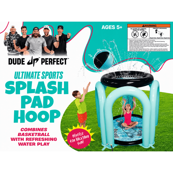 DUDE PERFECT SPLASH PAD HOOP INFLATABLE WATER BASKETBALL GAME FOR KIDS OUTDOOR BACKYARD TOY
