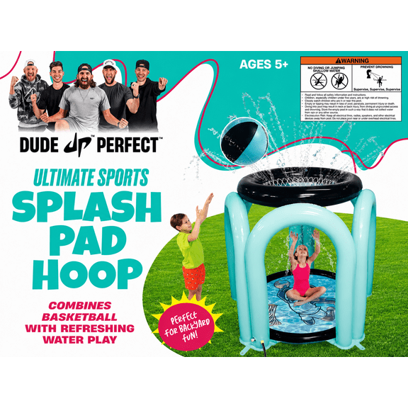 DUDE PERFECT SPLASH PAD HOOP INFLATABLE WATER BASKETBALL GAME FOR KIDS OUTDOOR BACKYARD TOY